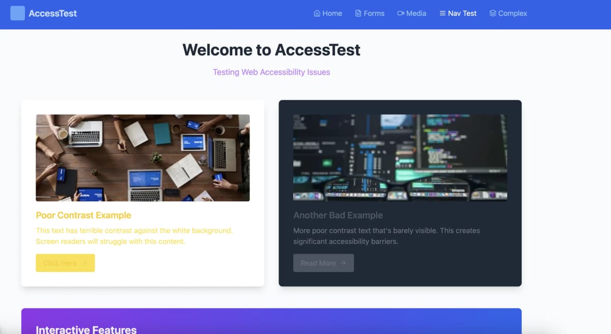 Website with poor contrast and accessibility issues